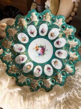 Antique French Sevres Style Turquoise & Gold Reticulated Cabinet Plate